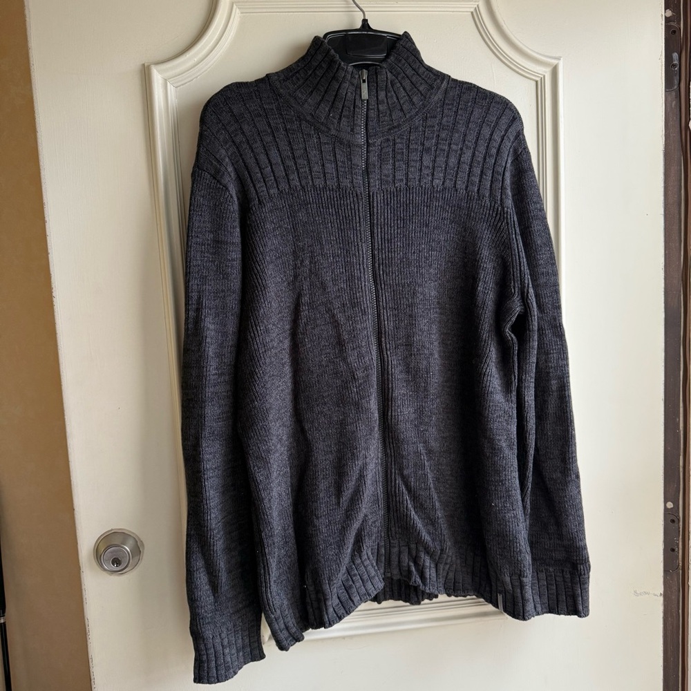 Calvin Klein 100% cotton dark charcoal gray heathered full zip sweater jacket